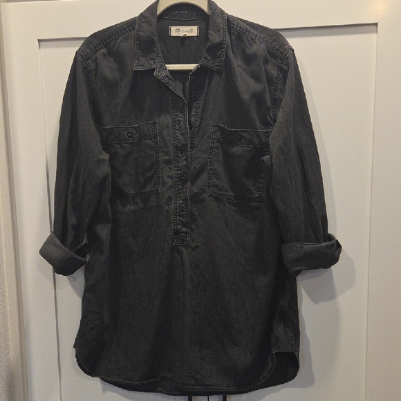 Madewell Charcoal Popover Button-Up Shirt - Picture 5 of 9